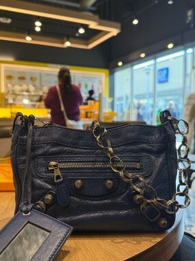 Balenciaga Blue Quilted Suede Handbag